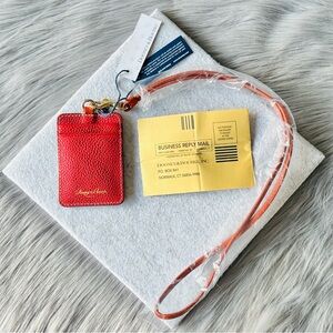DOONEY & BOURKE - Red Pebbled Leather Card Holder / ID Lanyard